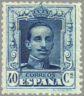 ESPAÑA 1922 319 Sello Nuevo Alfonso XIII Tipo Vaquer 40c Azul nº control al dorso 
