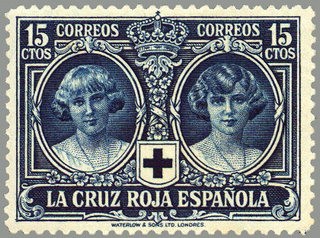 ESPAÑA 1926 329 Sello Nuevo Pro Cruz Roja Española 15c Azul Negruzco Infantas Cristina y Beatriz 