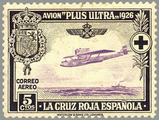 ESPAÑA 1926 339 Sello Nuevo Pro Cruz Roja Española Avión Plus Ultra Travesia Palos Buenos Aires 5c N