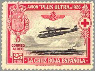 ESPAÑA 1926 343 Sello Nuevo Pro Cruz Roja Española Avión Plus Ultra Travesia Palos Buenos Aires 25c 