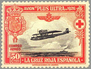 ESPAÑA 1926 346 Sello Nuevo Pro Cruz Roja Española Avión Plus Ultra Travesia Palos Buenos Aires 50c 