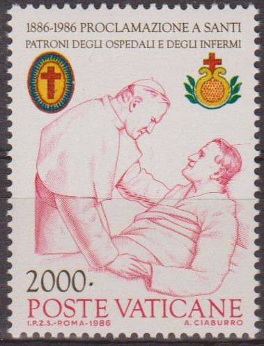 VATICANO 1986 776 Sello Nuevo Juan Pablo II Visitando Enfermos Proclamacion de Patrones de los Hospi