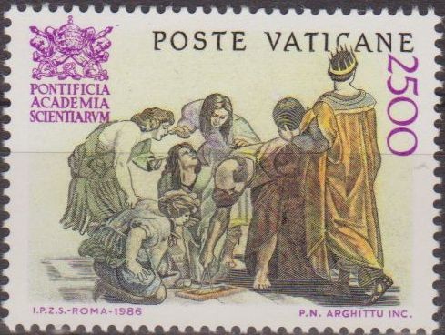 VATICANO 1986 778 Sello Nuevo Academia de las Ciencias Pontificia MNH Escuela de Atenas de Raphael y