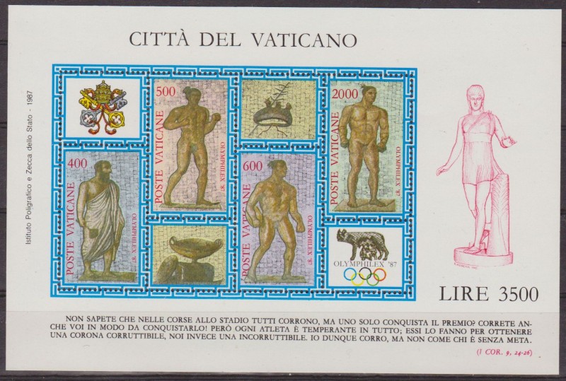 VATICANO 1987 792 HB Sellos ** Olymphilex Roma Mosaicos Casa de Baños de Caracalla