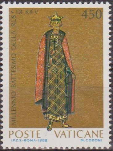 VATICANO 1988 813 Sello Nuevo Bautismo de La Rus de Kiev MNH Principe Vladimir el Grande