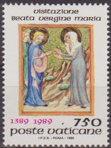VATICANO 1989 827 Sello Nuevo Fiesta de la Visitacion MNH La Anunciacion y Maria Elizabeth y los niñ