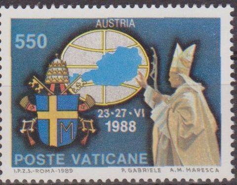 VATICANO 1989 846 Sello Nuevo Viajes Papales MNH Austria