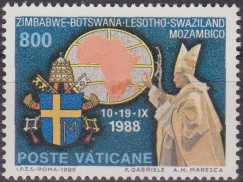 VATICANO 1989 847 Sello Nuevo Viajes Papales MNH Zimbabwe, Botswana, Lesotho, Swaziland, Mozambique 