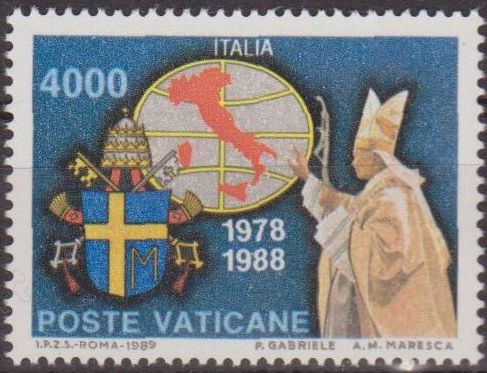 VATICANO 1989 849 Sello Nuevo Viajes Papales MNH Italia