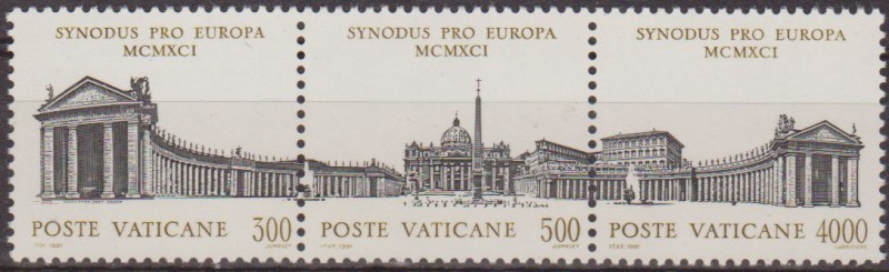 VATICANO 1991 895/7 Sellos Nuevos Sinodo de Obispos Basilica de San Pedro MNH 