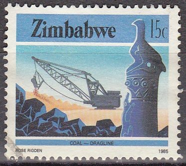 ZIMBABWE 1985 Scott 501 Sello Agricultura e Industria Pajaro y Mina de Carbón