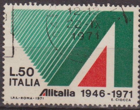 Italia 1971 Scott 1046 Sello Aniversario Compañia Aerea Alitalia Anagrama 50L usado 