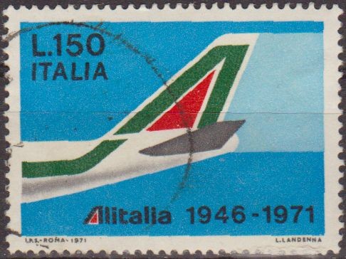 Italia 1971 Scott 1048 Sello Aniversario Compañia Aerea Alitalia Anagrama en B747 150L Usado 