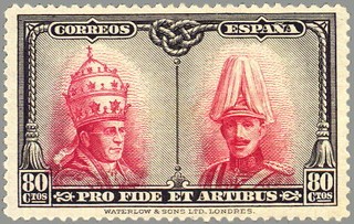 ESPAÑA 1928 412 Sello Nuevo Pro Catacumbas de San Dámaso en Roma Serie Toledo Pio XI y Alfonso XIII