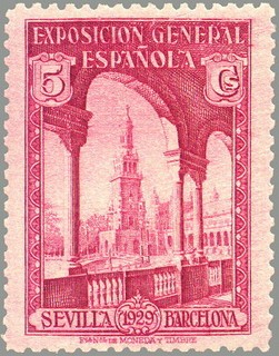 ESPAÑA 1929 436 Sello Nuevo Por Exposiciones de Sevilla y Barcelona nº control dorso Plaza de España