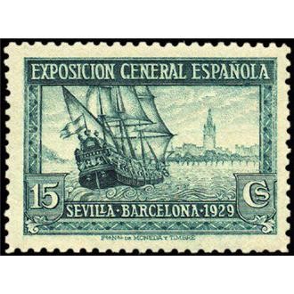 ESPAÑA 1929 438 Sello Nuevo Por Exposiciones Sevilla y Barcelona nº control dorso Carabela y Vista S
