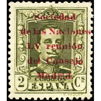 ESPAÑA 1929 456 Sello Nuevo Sociedad Naciones LV Reunión Consejo en Madrid Alfonso XIII Sobrecargado