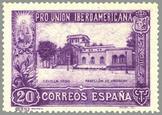 ESPAÑA 1930 571 Sello Nuevo Pro Unión Iberoamericana Sevilla Pabellon de Uruguay