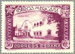ESPAÑA 1930 574 Sello Nuevo Pro Union Iberoamericana Sevilla Pabellon de Brasil