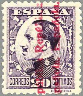 ESPAÑA 1931 597 Sello Nuevo Alfonso XIII Sobrecargado numero de control al dorso