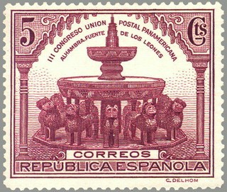 ESPAÑA 1931 604 Sello Nuevo III Congreso Union Postal Panamericana Fuente de los leones Alhambra