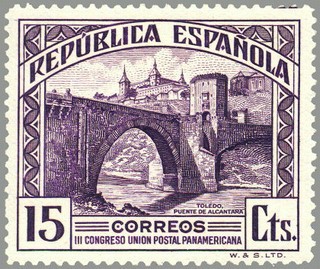 ESPAÑA 1931 606 Sello Nuevo III Congreso Union Postal Panamericana Puente de Alcantara en Toledo 