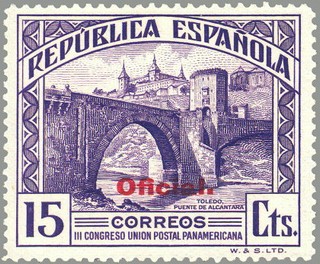 ESPAÑA 1931 622 Sello Nuevo III Congreso Union Postal Panamericana Puente de Alcantara Toledo OFICIA