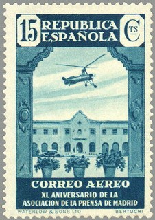 ESPAÑA 1936 715 Sello Nuevo XL Aniversario Asociación de la Prensa Escuela Nazaret y autogiro