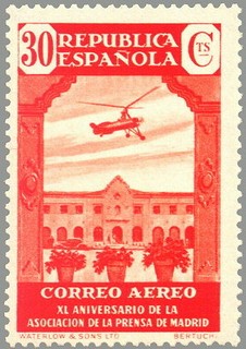 ESPAÑA 1936 718 Sello Nuevo XL Aniversario Asociación de la Prensa Escuela Nazaret y autogiro