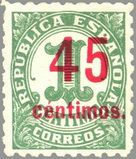 ESPAÑA 1938 742 Sello Nuevo Cifras Habilitado con nuevo Valor 45c - 1c