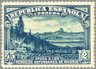 ESPAÑA 1938 757 Sello Nuevo Defensa de Madrid Puente de Toledo 45c+2p