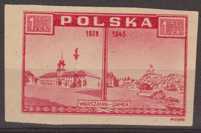 Polonia 1945 Scott 374 Sello Nuevo Vistas de Varsovia Castillo Polska 