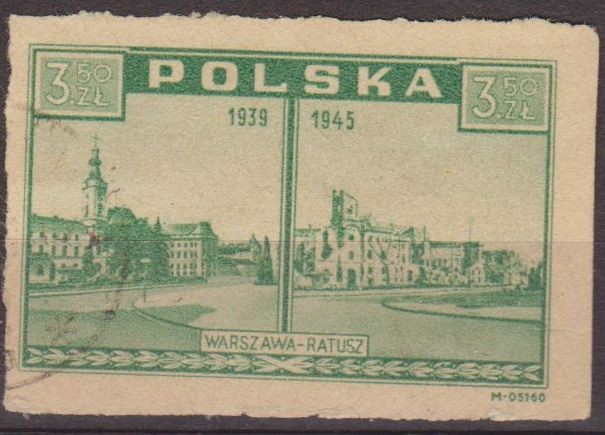 Polonia 1945 Scott 376 Sello Vistas de Varsovia Ayuntamiento Usado Polska Poland Polen