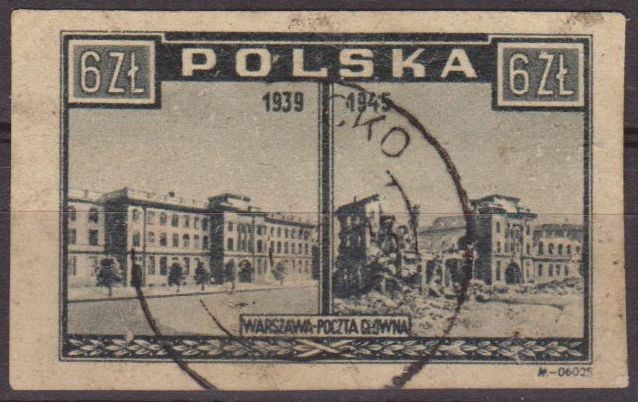 Polonia 1945 Scott 377 Sello Vistas de Varsovia Correos Oficina Postal Usado Polska Poland Polen