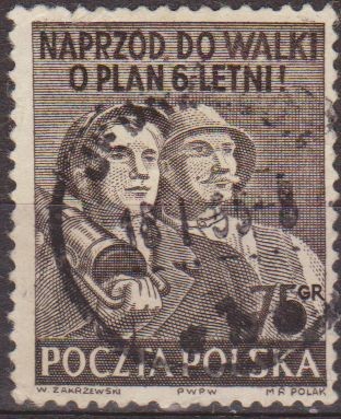 Polonia 1951 Scott 539 Sello Plan 6 Letni Hacia adelante en la lucha Usado Polska Poland Polen