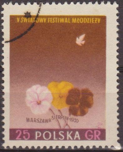 Polonia 1955 Scott 687 Sello Flora Flor Pensamiento Usado Polska Poland Polen Pologne 