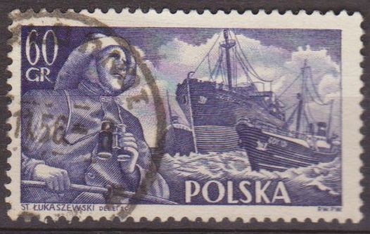Polonia 1956 Scott 723 Sello Pescador, Barco S.S. Chopin y arrastresros Usado Polska Poland Polen Po