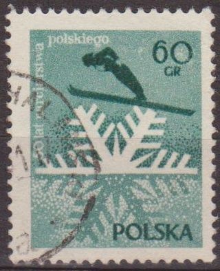 Polonia 1957 Scott 759 Sello Salto de Ski y Copo Nieve Usado Polska Poland Polen Pologne 