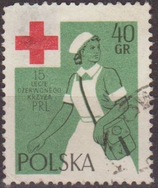 Polonia 1959 Scott 868 Sello Chica de la Cruz Roja Usado Polska Poland Polen Pologne 
