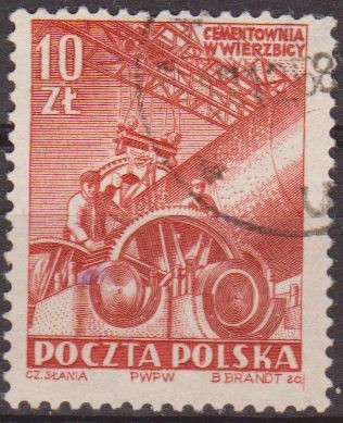 Polonia 1952 Scott 550 Sello Obras de Hormigonado Wierzbica Usado Polska Poland Polen Pologne