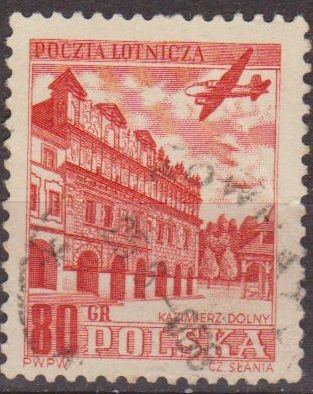 Polonia 1954 Scott C36 Sello Correo Aereo Avion Sobrevolando Kazimierz Dolny Usado Polska Poland Pol