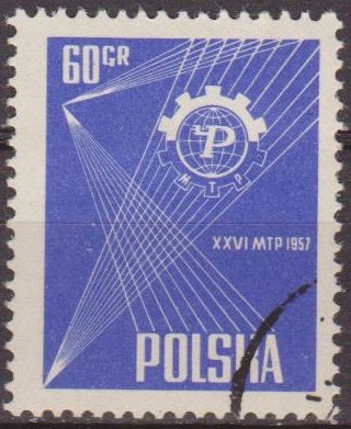 Polonia 1957 Scott 779 Sello Nuevo Feria de Poznan Emblema matasellos de favor Preobliterado Polska 