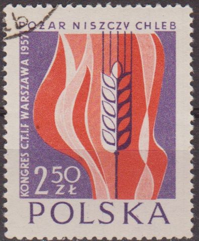 Polonia 1957 Scott 788 Sello Nuevo Congreso C.T.I.F. Grano y Llamas matasellos de favor Preobliterad