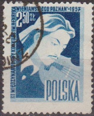 Polonia 1957 Scott 795 Sello Personajes Violinista Henri Wieniawski Usado Polska Poland Polen