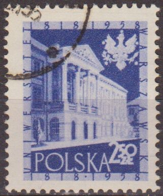 Polonia 1958 Scott 815 Sello Nuevo Palacios Casimir Universidad de Varsovia matasellos de favor