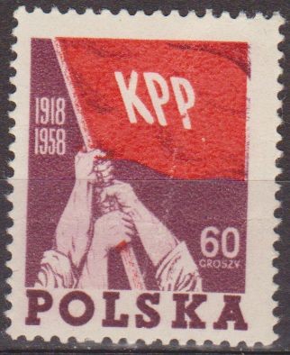 Polonia 1958 Scott 834 Sello Nuevo Bandera Roja Partido Comunista Polaco Polska Poland Polen Pologne