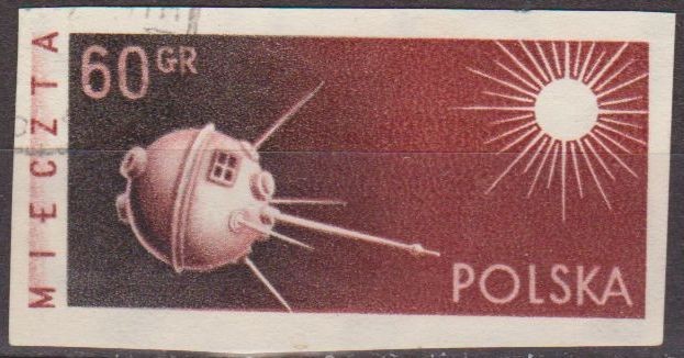 Polonia 1959 Scott 876 Sello Espacio Nave Espacial Rusa Tierra Luna Sputnik 2 sin dentar Usado Polsk