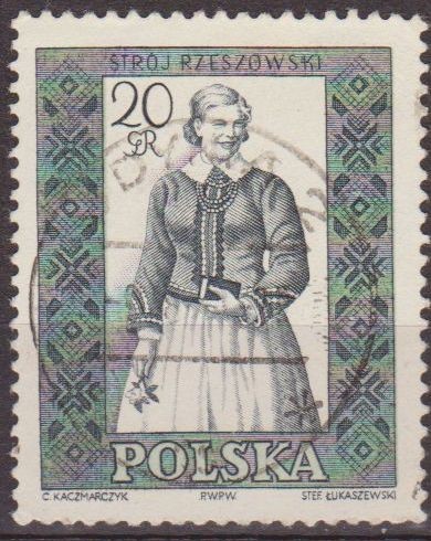 Polonia 1959 Scott 887 Sello Trajes Regionales Mujer Rzeszow Usado Polska Poland Polen Pologne 