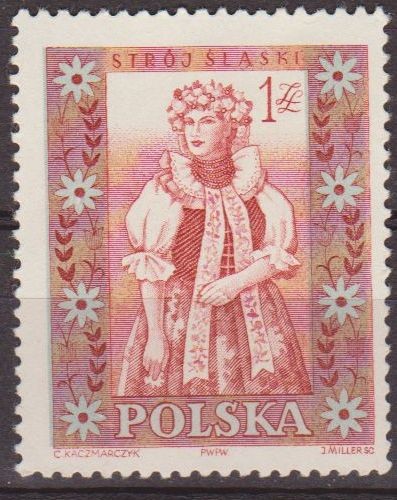 Polonia 1959 Scott 893 Sello Trajes Regionales Mujer Silesia Usado Polska Poland Polen Pologne 
