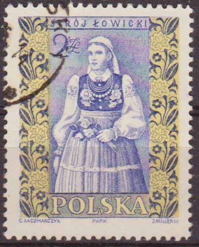 Polonia 1959 Scott 895 Sello Trajes Regionales Mujer Lowiez Usado Polska Poland Polen Pologne 